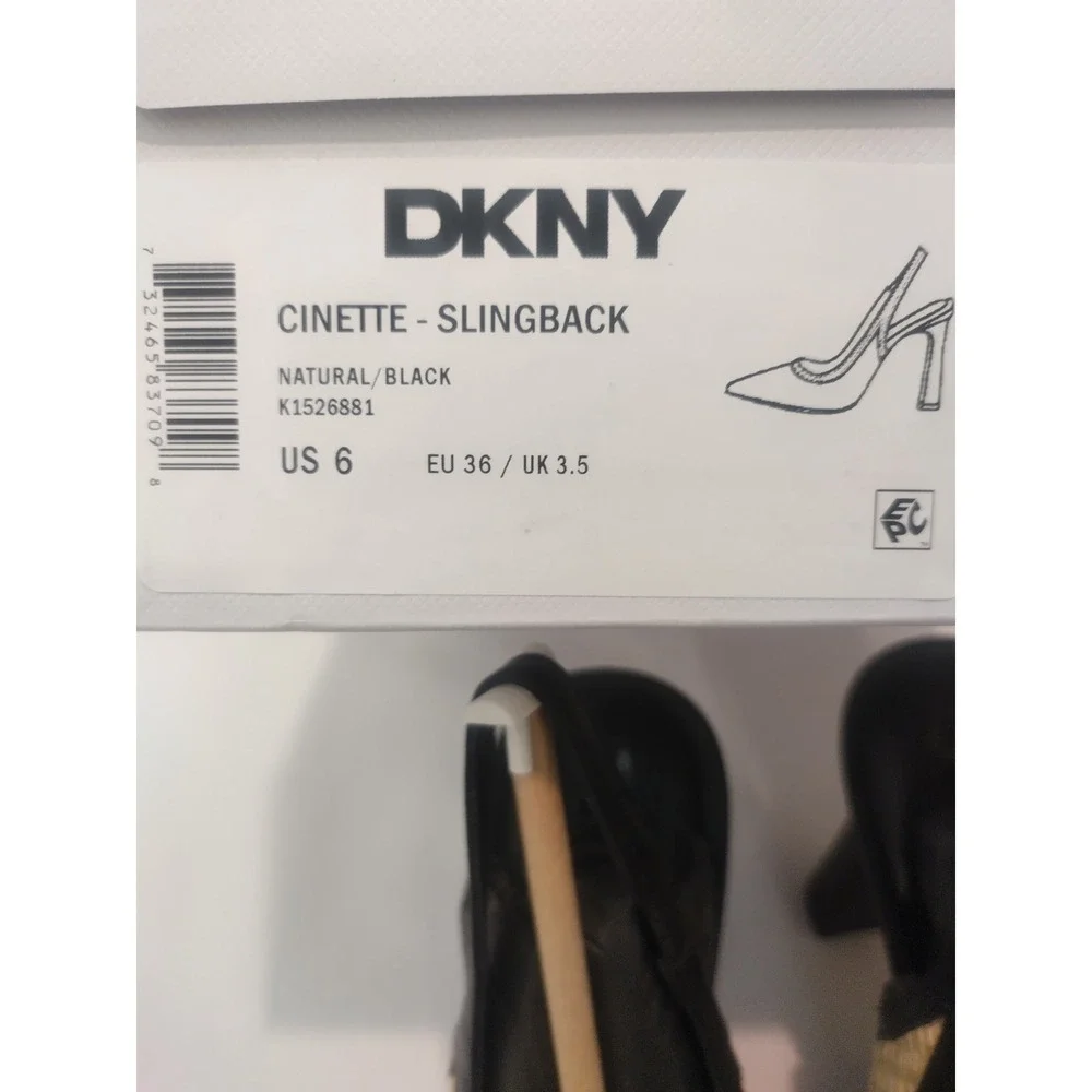 DKNY Cinette Slingback Pumps Natural Raffia Black Pointed Toe Heel K1526881 US 6 - Picture 8 of 8